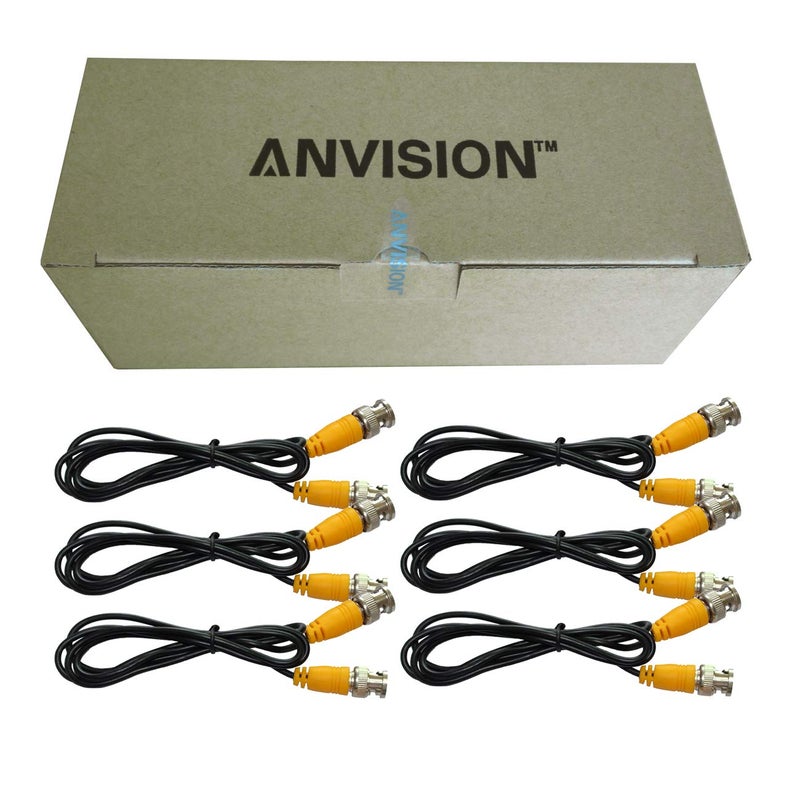 ANVISION 6-Pack Black 1m 3.3ft BNC Male to BNC Male Jumper Cable with Yellow Connector for CCTV DVR to TV System - Image 5